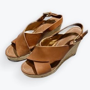 Franco Sarto Brown Strapped Espadrille Sandal Heels Size 6.5